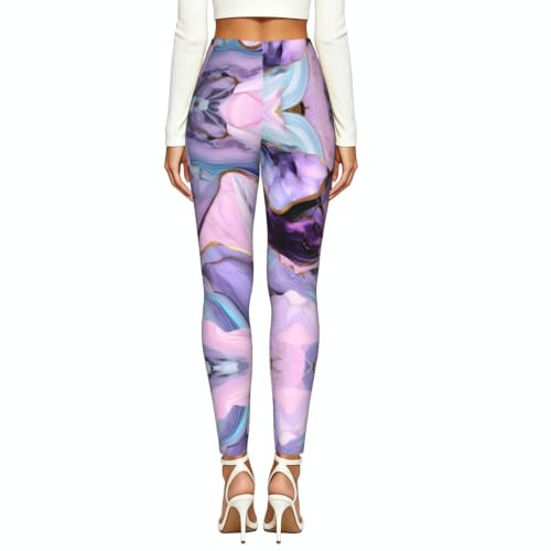 Leggings de compresión suaves con estampado de mármol multicolor de mujer 3
