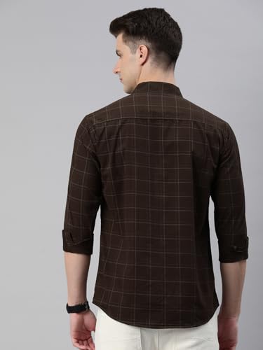 Image of Majestic Man Men Comfort Slim Fit Opaque Checked Pure Cotton Casual Shirt