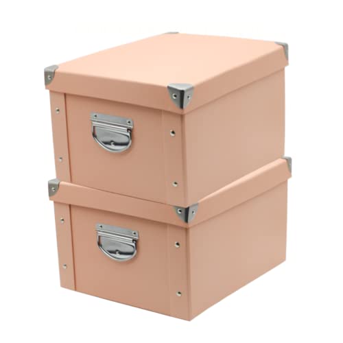 Image of GUOZI Collapsible Storage Box, Decorative Memory Box with Lid & Metal Reinforced Corners, Cardboard File Bin with Handles, Organizer Gift Box for Keepsake Toy Photos Office Nursery Wardrobe Bookshelf