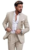 Traje de lino para hombre, 2 piezas, ajuste entallado, informal, para padrinos de boda, fiestas, juego de blazer y...