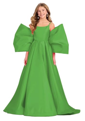 Girls Big Bow Miss National Pageant Dresses Satin Daddy Daughter Dance Princess Kids Flower Girl Dress