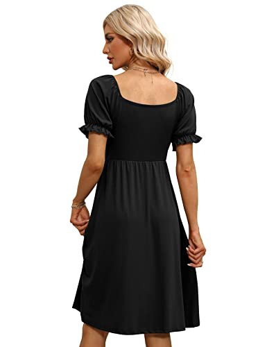 Weeso Black Dresses For Women Short Sleeve Casual Empire Waist Midi Dress Plus Size Xl #TOP4