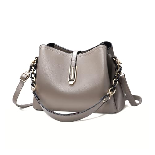 Bolsa Feminina Couro Plutônio Bolsa de Ombro Mão Transversal para Uso Diário Luxo Bolsa de Mão Multicamadas Tamanho Médio Moderna (Cinza)