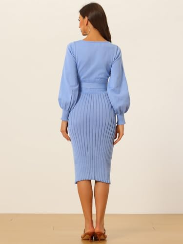 Image of Allegra K Women's Knit Pleated Dresses Casual Belted Midi Sweater Dress