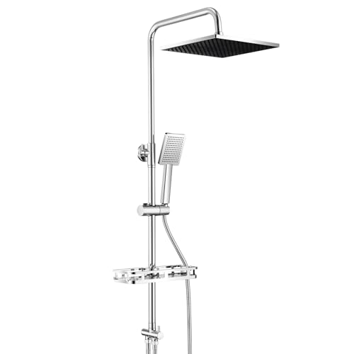Auralum Colonne de Douche sans Mitigeur, Système de Douche en Acier Inoxydable, Ensemble Salle de Bain avec Divertisseur d'Eau Laiton, Pommeau de Plafond 250mm x 250mm,...
