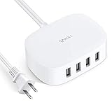 USB Charging Station, BULL Multiple USB Charger 4 Port Wall Charger, Desktop Hub Charger Station with Auto Detect Technology, Multi Ports USB Charger Station for Phone and Tablet and More[White]