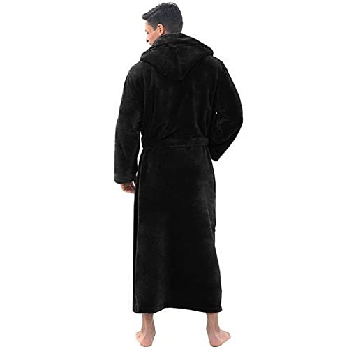 Mens Hooded Fleece Robe Plush Long Bathrobes Bath Robe for Men Black XL3