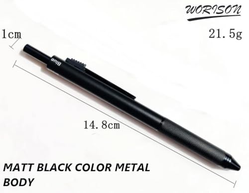 Image of worison 4in1 matte black pen, Metal Cased Multifunction Pen, 0.5mm Mechanical Pencil and Red,Blue, Black Ball pen