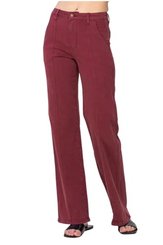Judy Blue High Rise Front Seam Straight Jeans in Burgundy2