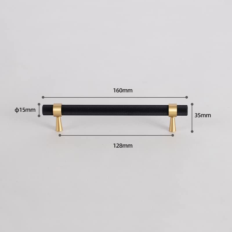 Set of 2 Solid Brass Cabinet Pulls 6.3 Inch (5 Inch Hole Centers) Gold Black Knurled Textured Cabinet Handles Brass Pulls for Dresser Door Drawer Hardware (2, Black Gold)