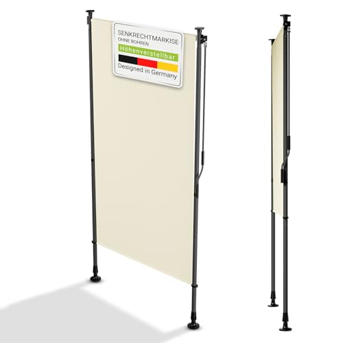 Juskys Senkrechtmarkise Barbados 100x310 cm - Balkon Sichtschutz wetterfest - Ausziehbare Seitenmarkise ohne Bohren für Garten und Balkon - Beige