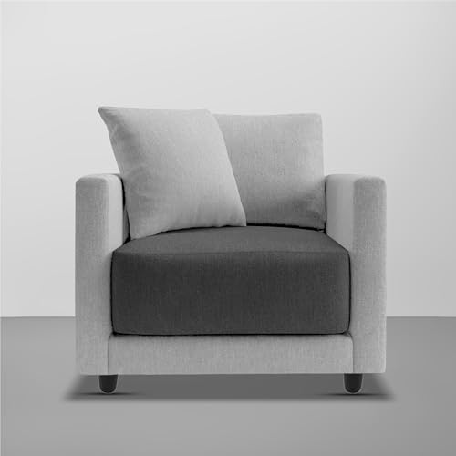 Image of Casaliving Dominic 1 Seater Sofa Set for Living Room (Black Grey Fabric) Premium Fabric Sofa