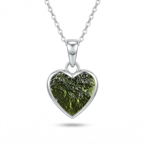 LAJARA JEWELS Genuine Raw Moldavite Pendant Necklace 925 Sterling Silver Healing Crystal Raw Moldavite Crystal Necklace Certifed Moldavite From Czech Republic Gift For Her
