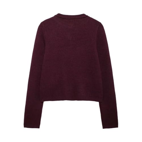 Women's Knitted Top Wine Red O Neck Long Sleeve Pocket Single Breasted Cardigan Coat4