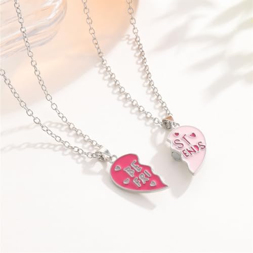 Best Friends Necklace for 2, Matching Heart Split Pendant BFF Friendship Charm Magnetic Jewelry for Women3
