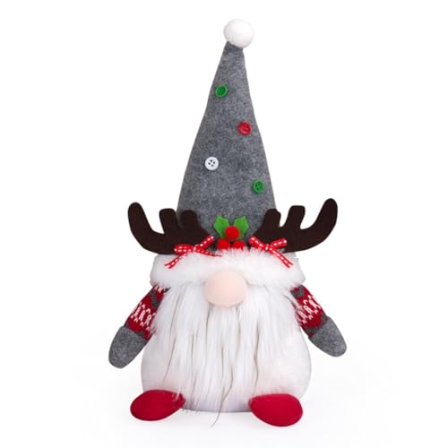 QOXEZY Figura de gnomo de Papá Noel y Rodolfo con diseño de tela gris, rojo y blanco, 16 x 10 x 28 cm, decoración navideña para interiores o exteriores