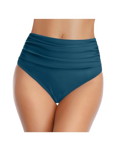 Image of Tempt Me Women's High Waisted Bikini Bottom Tummy Control Ruched Bathing Suit Swim Bottom