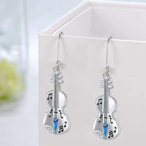 Sterling Silver Violin Dangle Earrings - Music Note Jewelry for Women, Mother's Gift2
