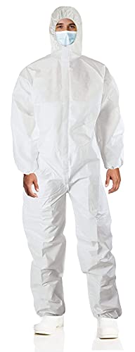 AMZ Medical Supply Disposable Paint Suit 4XL. White Hazmat Suit 60 gsm SMS Disposable Coveralls. Adult Painters Suit with Attached Hood, Zipper Front, Elastic Wrists, Ankles. Unisex Protective Suit