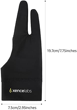 XENCELABS, Artist Glove, Drawing Glove Left Right Hand for Drawing Tablet, 2 Finger Glove for Drawing Black Size S