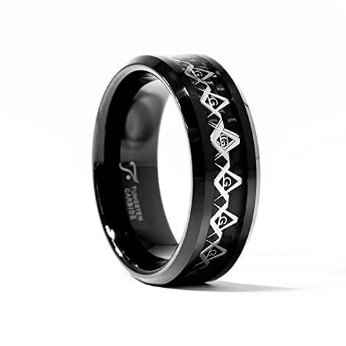 8mm Tungsten Carbide Freemason Masonic Inlaid Silver/Gold Styles Wedding Band Ring (Size 8-13)