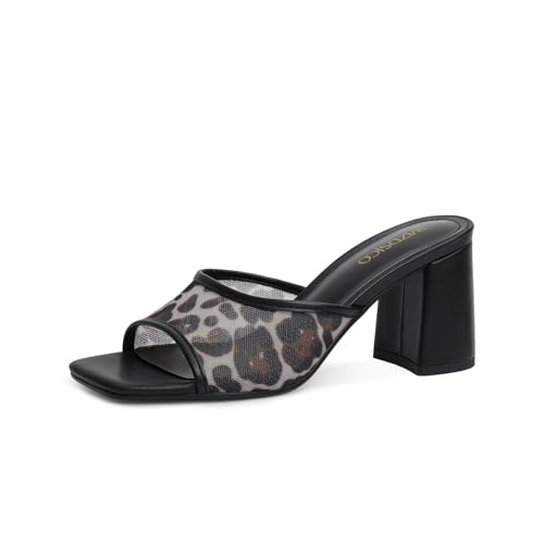 Image of Women's Heeled Sandals Mesh Mules Square Open Toe Block Chunky Heel Slip On Slide Sandals Comfy Dressy Summer Party Shoes