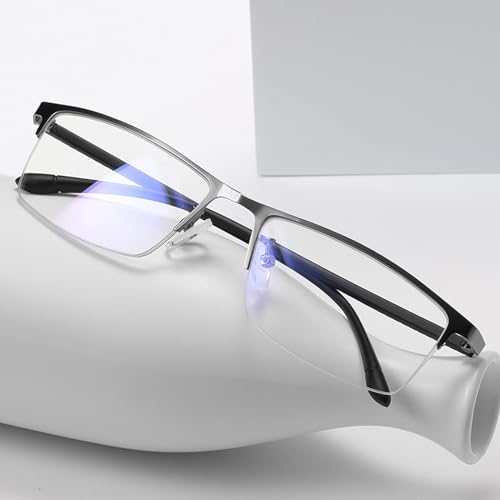 Image of Anti Blue Light Glasses Metal Frames Rectangle Semi-Rimless Computer Gaming Eye-glasses Clear Lens