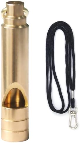 Brass Survival Whistle, 125 dB Loud Emergency Whistle with Lanyard for Hiking, Camping, Pet Training, and Coaching