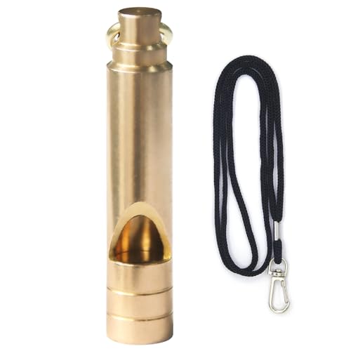 Brass Survival Whistle, 125 dB Loud Emergency Whistle with Lanyard for Hiking, Camping, Pet Training, and Coaching