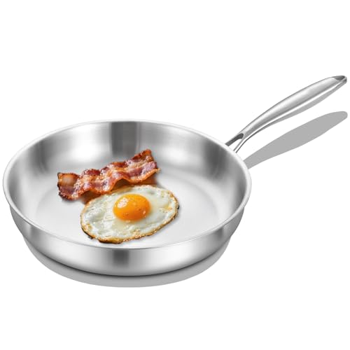 Nontoxicook Tri-Ply Stainless Steel Frying pan 28cm, Skillet 11inch, Induction Cooking Pan, Fast & Even Heat, Compatible with All Cooktops Up to 315℃