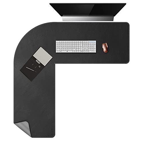 Image of Chihein L-Shaped Desk Pad (49.2 inch+ 49.2 inch) x 15.7 inch, PU Leather Corner Desk Mat, Computer Office Mouse Pad Writing Table Pad for Home Office - Black /Gray