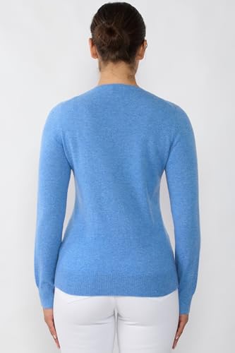 Image of JENNIE LIU Women's 100% Cashmere Button Front Long Sleeve Crewneck Cardigan Sweater
