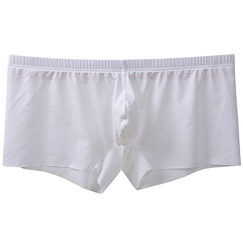 Men's Striped Ice Silk Underwear Seamless Ultra Thin Breathable Panties Boxer Briefs Short Leg Underpants Free Edge Design