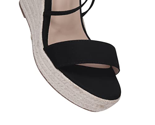Image of Women's Wedge Platform Espadrille Open Toe Lace-Up Sandals, Cross Strap Wedge Sandals Summer Espadrilles Ankle Strap Buckle Platform Sandals