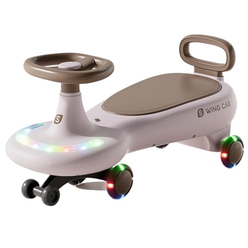 Aeroorキッズ用 エコカー スイングカー 乗り物 、子ども用おもちゃ スイングカー 子供用ツイストカー 横転防止 スイングの車、サイレントホイール、滑り止め、屋内および屋外の遊具、音楽とライト付き 室内/室外遊具 1-12歳 子供乗用車 (ブラウン,照