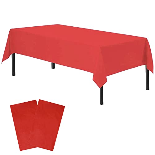Time to Sparkle 2 Pack Plastic Tablecloths 54" x 108" Plastic Dining Table Cloth Premium Rectangle Table Cover for Parties Wedding Banquet etc Indoor Or Outdoor(Red)