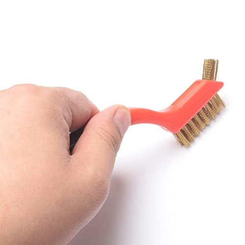 Image of Wire Brush Set, 12 Pcs Brass /Stainless Steel /Nylon Wire Brushes for Cleaning with Curved Handle Grip for Rust Removal, Dirt, Paint Scrubbing (Brass)