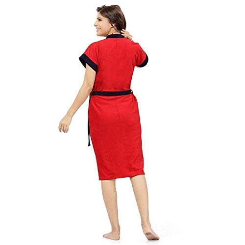Image of bathrobes terry cotton free size bathrobe for women, bathsuit fit up to 42 inches chest size ladies - Navy Belt Red bathrobe