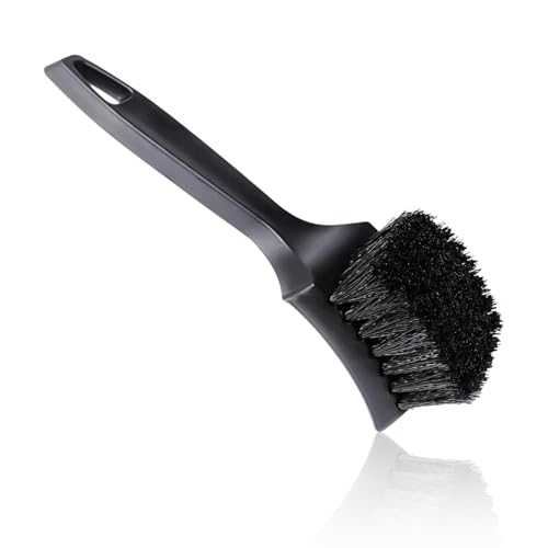 Qubitly Car Wheel Cleaning Brush, Heavy-Duty Bristles for Rim Detailing, Black PP Tyre Brush, Car Detailing, Alloy Wheel Cleaner (8.3x2.4x1 Inches, for Cars, Motorcycles & Bicycles)