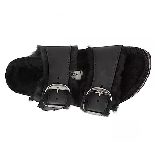 Birkenstock Unisex Arizona Big Buckle Shearling Oiled Leather Black Sandals 10 W / 8 M US2