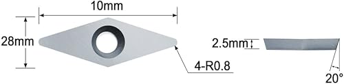 Miniatura 4 de Cortador de repuesto de inserción de carburo de diamante para torneado de madera, 10 x 28 - Dia4.0.118 in con cortador de carburo indexable de punta