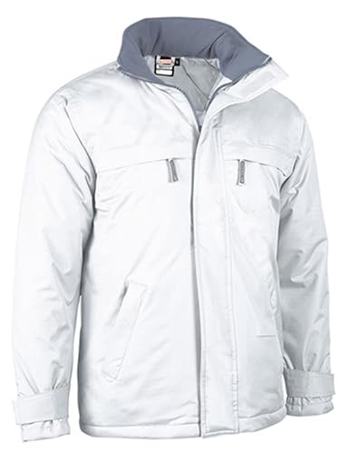 Genérico Parka Impermeable Rip-Stop Profesional Costuras Termoselladas - Chaqueta Acolchada Térmica y Capucha Escamoteable, Multi-bolsillos y Resistente | Talla XL, Blanco