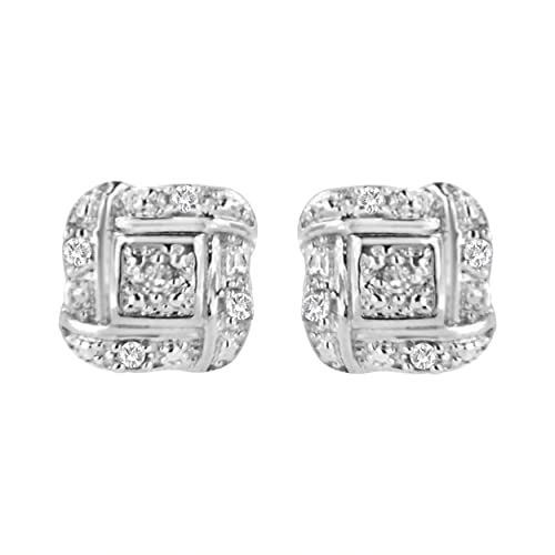 .925 Sterling Silver Round-Cut Diamond Accent Swirl Square Knot Stud Earrings (H-I Color, I2-I3 Clarity)
