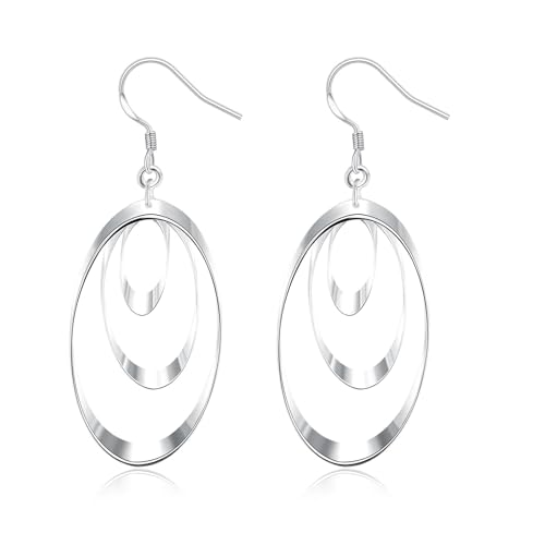 Boucles d'oreilles Or Blanc 18K femmes : pendantes ovales et géométriques