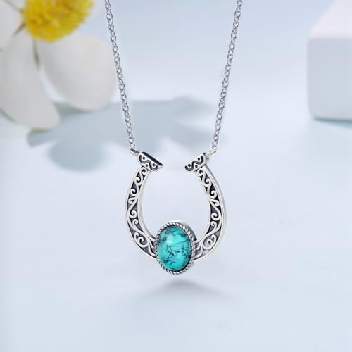Horseshoe Necklace 925 Sterling Silver Turquoise Necklace for Women Western Turquoise Jewelry Gifts for Women3