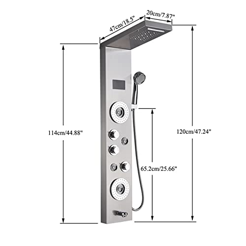 Columna de ducha multifunción de acero inoxidable con acabado cepillado, panel de ducha con chorros de hidromasaje, ducha de lluvia y cascada miniatura 3