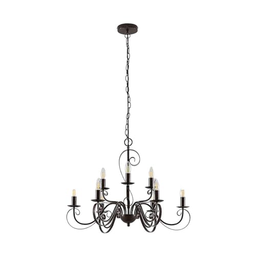 Lindby Lustre Caleb à intensité variable (Traditionnel) en Marron Métal e. a. pour Couloir (à 9 lampes, E14) Suspension suspension lustre lampe plafonnier