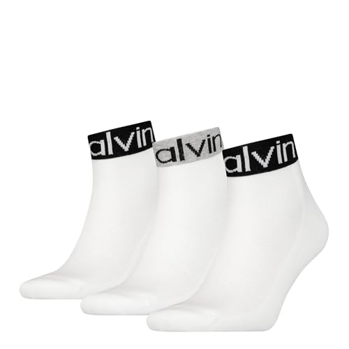 Calvin Klein Socks Organic Cotton Monogram Quarter, Chaussette Pour des hommes, White,