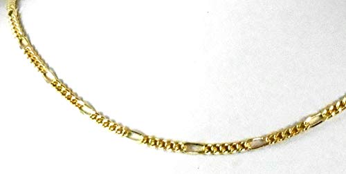 14K Gold Necklace 3 Mm 20" Champaign Color Diamond Cut Curb Link Figaro Chain Pure Gold Heavy Layer Plated On Brass 1 Micron Thickness For Men Bridal Women Gift #TOP5