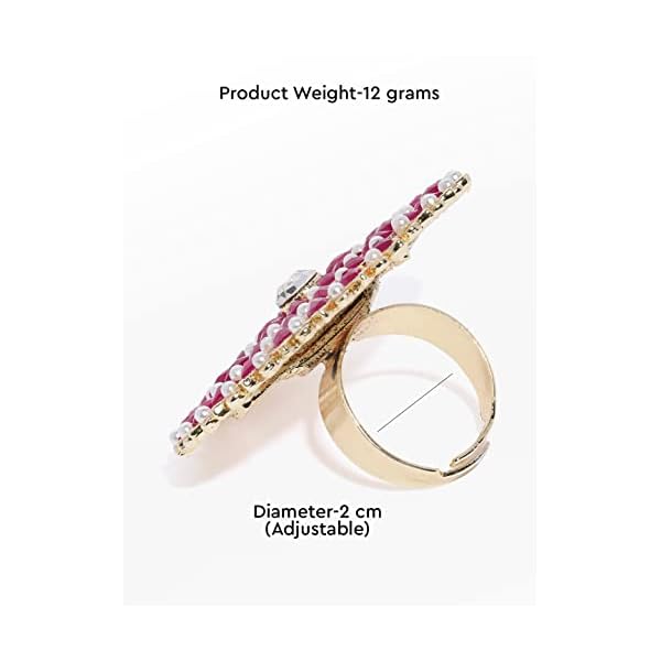 ZAVERI PEARLS Floral Look Pink Adjustable Finger Ring For Women-ZPFK9148 - Image 7
